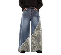 Générique Jeans Baggy Homme - Pantalon en Jean DéContracté Coupe Ample Patchwork Imprimé LéOpard IdéAl pour l'hiver Et L'Automne. Confortable Et Extensible Il Est Parfait Quotidien.
