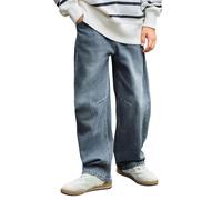 Générique Jeans Baggy pour Garçon Ado 11-16 Ans Coupe Ample Haute Élastique Pantalon Décontracté avec Poches Casual Tendance Pantalon De Loisir Tenue Printanière Pantalon Droits