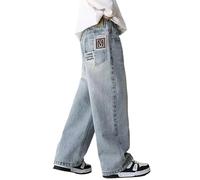 Générique Jeans Baggy pour garçons, Jambes Larges, élastique et Poches Multiples, Pantalon Cargo, Jeans, Pantalons en Denim pour (Light Blue, 5-6 Years)
