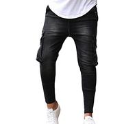 Générique Jeans Breaking Hole Side Pocket pour Hommes Pantalon Slim Stretch zippé Pantalon en Jean décontracté serré à Fourche (Noir 2,XXL)