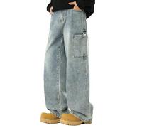 Générique Jeans décontracté en Denim pour Homme Coupe Classique délavée avec Jambes Droites et Confortables idéal vêtements Travail Quotidien (Light Blue, S)