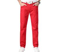 Générique Jeans Droits pour Homme Pantalon Classique en Jean avec Finition Vintage Casual Stretch Couleur Unie Pantalons (Rouge,34)
