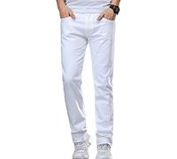 Générique Jeans Droits pour Homme Pantalon Classique en Jean avec Finition Vintage Casual Stretch Couleur Unie Pantalons (Blanc,40)