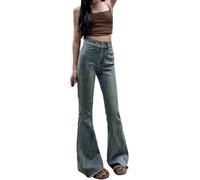 Générique Jeans Évasés Taille Haute Tendance Décontractée Mode Rétro Printemps Et Automne pour Femmes Y2k Jeans Goth Punk Skateboard Street Dance Party pour Femmes (Bleu,Grand)