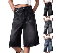 Générique Jeans Femme Baggy Short Jean Slim Bermuda Taille Haute Pantacourt Jeans Été Jambe Large Pantalon Court Short Léger Longueur Genou Streetwear Eté Jean Shorts Femme Pantalon (Grey, M)