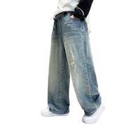 Générique Jeans Garçon,Loose Taper Fit Garçon Pantalons en Denim Printemps/Automne Cargo Ado Garcon 14 Ans Années 90 Hip Hop Streetwear pour L'Automne Enfants Pantacourt (Bleu,12-13 Ans)