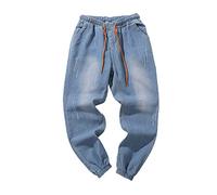 Générique Jeans Homme Bootcut - Pantalon Jeans Homme Noir Pantalon à Lacets élastique surdimensionné Street Original pour Hommes Leggings Jeans décontractés (Blue L)