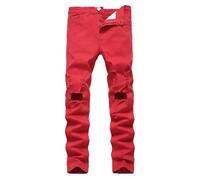 Générique Jeans Homme Coupe Regular - Jean Slim Homme Tendance Jeans pour Hommes déchirés nostalgiques Gros Pantalons en Denim pour Hommes en Lambeaux (Red 42)