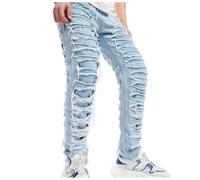 Générique Jeans Homme Regular - Jeans Homme Regular Stretch Jean Skinny déchiré de Couleur Unie pour Homme Pantalon décontracté en Denim pour Petit Pied (Light Blue M)