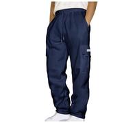 Générique Jeans pour Hommes Poche Respirante Détachable Deux Pantalons Salopette Pantalons décontractés d'extérieur pour Hommes Portefeuille avec Chaine Pantalon Blanc Homme (Navy, XXXL)