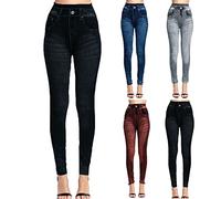 Générique Jeggings Femme Slim - Leggings Imitation Jean Taille Haute Avec Ceinture Elastiquée - Collant Extensible Pantalon de Crayon