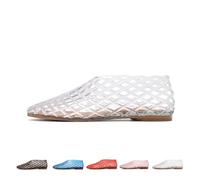 Générique Jelly Sandals for Women Closed Toe Adult Jelly Shoes Clear Woven Flats Beach Slip-on Ballerina Jellies Mesh Shoes (White,36)
