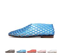 Générique Jelly Sandals for Women Closed Toe Adult Jelly Shoes Clear Woven Flats Beach Slip-on Ballerina Jellies Mesh Shoes (Blue,38)