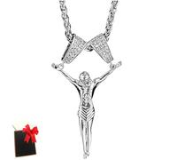 Générique Jesus Christ Pendant Necklace for Men and Women, 3D Cross Christian Charm with Chain, Religious INRI Crucifix Jewelry