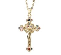 Générique Jesus Cross Necklace - Adjustable Vintage Copper Cross Pendant | Zirconia Christian Jewelry for Women, Families, Friends | Baptism, Prayer, Gift, Religious Accessories