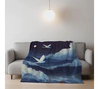 Générique Jeté de Canapé 2 Personnes Bleu Blanc Couverture en Flanelle,Cartoon Fantasie Océan Colombe Blanche Chaud Chaude et Douce Plaid Blanket Convient Aux Enfants 180 * 200 cm