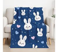 Générique Jeté de Canapé 2 Personnes Cartoon Couverture en Flanelle Mignon Cœur Lapin Chaud Chaude et Douce Plaid Blanket Convient Aux Enfants 150 * 180 cm,Bleu Blanc