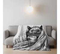 Générique Jeté de Canapé 2 Personnes Noir Blanc Couverture en Flanelle,Ligne Chauve-Souris Café Chaud Chaude et Douce Plaid Blanket Convient Aux Enfants 180 * 200 cm