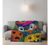 Générique Jeté de Canapé 2 Personnes Pop Art Couverture en Flanelle Fantôme Citrouille Halloween Microfibre en Peluche Blanket Convient Aux Enfants 180 * 200 cm,Multicolore