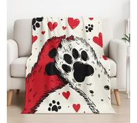 Générique Jeté de Canapé 2 Personnes Simple Couverture en Flanelle Romantique Cœur Empreinte de Patte Microfibre en Peluche Blanket Convient Aux Enfants 180 * 200 cm,Beige Rouge