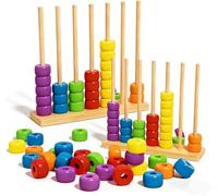 Générique Jeu de Défi d'empilage de Couleurs, Jeu de Tri des Couleurs, Jeu de Puzzle Anneaux Empilables, Jouets à Empiler et de Tri en Bois pour 2 Joueurs, Défi Rapide et Amusant pour Famille (A*2)