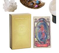 Générique Jeu de Tarot Débutants Doré 78 Cartes,Livre D'Accompagnement Cartomancie | Oracle 10.3x6cm Affirmation Spirituelle Divination Aventure Exploration