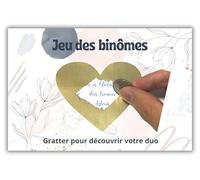 Générique Jeu des Binômes, Kit d'Animation avec 20 Cartes 10x15 cm et 20 Stickers Cœur à Gratter 7x8 cm, Jeu de Duo pour Événements