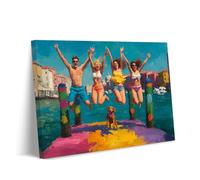 Générique Jeunesse Éternelle - Peinture Côte De Venise Impression Sur Toile - Joie De L’Amitié & Décoration Murale Chien Heureux, Art Peinture Impressionniste, Cadeau Voyage (art-1,50x70cm Encadré)