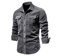Générique JIER Hommes Chemise en Velours Côtelé à Manches Longues Boutonné Coupe Régulière Haut Automne Hiver Chemise Thermique Chemises De Travail Hauts Décontractés (Gris,XL,XL)