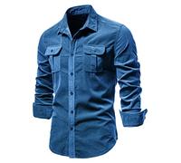 Générique JIER Hommes Chemise en Velours Côtelé à Manches Longues Boutonné Coupe Régulière Haut Automne Hiver Chemise Thermique Chemises De Travail Hauts Décontractés (Bleu,3XL,3XL)