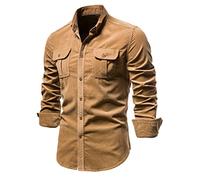 Générique JIER Hommes Chemise en Velours Côtelé à Manches Longues Boutonné Coupe Régulière Haut Automne Hiver Chemise Thermique Chemises De Travail Hauts Décontractés (Marron,L,L)