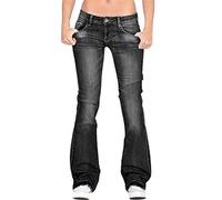 Générique JIER Jean évasé pour Femme - Coupe Bootcut - avec Fermeture éclair Slim Taille Haute Vintage Pantalons Évasé Jambe (Le Noir,S,S)