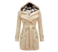 Générique JIER Pea Coat Double Pincement Manteau Trench d'hiver mi-Long avec Ceinture Manteau Thermique de Protection Contre Le Froid à Capuche pour Femmes (Beige,L)
