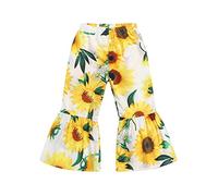 Générique Jogging Ado Fille Pantalon évasé Extensible pour Toute-Petite Fille Impressions de Tournesol Pantalon en Polaire à Volants Leggings Chiffons(White,4 Ans)