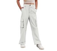 Générique Jogging Ado Fille Pantalons décontractés pour Filles,Pantalons Utilitaires Confortables à Poches pour Enfants,Parfaits Un Usage Quotidien,adaptés aux Enfants de 4 à 15 Ans(White,12-13 Ans)