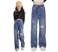 Générique Jogging Enfant Pantalon décontracté pour Fille,Taille élastique Extensible,Jean Droit à Jambe Large,en Denim Vieilli,pour Tout-Petits,Printemps,été,Usage Quotidien(Navy,9-10 Ans)