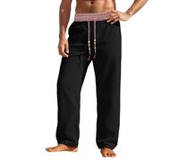 Générique Jogging Homme Large,Pantalon DéContracté en Lin pour Homme Coupe DéContractéE Ceinture RéTro Respirant Confortable Long pour Un Usage Quotidien Ou Une Sortie à La Maison