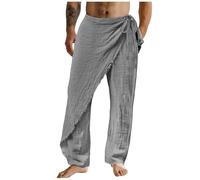 Générique Jogging Large Pantalon en Lin pour Homme Pantalon d'été avec Cordon de Serrage Taille élastique Jambe Droite Unie Confort Respirant Pleine Longueur décontracté Quotidien (Grey,XL)