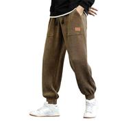 Générique Jogging Large Pantalon en Velours côtelé épais pour Homme,Couleur Unie,avec Plusieurs Poches et étiquette en Cuir,à Lacets,Automne et Hiver(Brown,M)
