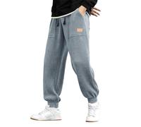 Générique Jogging Large Pantalon en Velours côtelé épais pour Homme,Couleur Unie,avec Plusieurs Poches et étiquette en Cuir,à Lacets,Automne et Hiver(Grey,M)