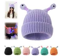 Générique Joli Bonnet Tricoté à Led Little Monster, Chapeau De Bonnet D’Escargots Mignon Et DrôLe,Chapeau De Tentacule De Monstre,Antennes RéTractables Et Lumineuses,Pour GarçOns Et Filles (violet)
