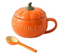 Générique Joli Mug Citrouille en Céramique avec Couvercle et Cuillère,Tasse Automne Halloween, Décoration Maison, Café Thé Chaud, Idéal Amoureux de l'Automne et Halloween (18X14.5X12cm)