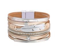 Générique Jonc Bracelets Aimanté Acier Rose Bijoux Bracelet multicouche Bracelet en plumes de Bracelet à fermoir magnétique pour les femmes Pour Quartz Message Phrases Bijoux (Beige, One Size)