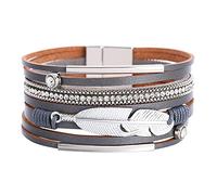 Générique Jonc Bracelets Aimanté Acier Rose Bijoux Bracelet multicouche Bracelet en plumes de Bracelet à fermoir magnétique pour les femmes Pour Quartz Message Phrases Bijoux (Grey, One Size)