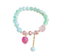 Générique Jonc Perlé Bracelet Valentin Acier Bijoux Bracelet Bracelet 9mm Bead Natural Gemstone Bracelet Couleurs Message Couple Plaqué Ensembles Bijoux (Green, One Size)