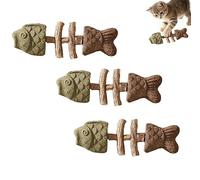 Générique Jouet créatif pour Chat en os de Poisson - soignez la santé Dentaire de Votre Chat, bâton de Nettoyage des Dents d'herbe à Chat en arête de Poisson en Bois Naturel (2 Color)