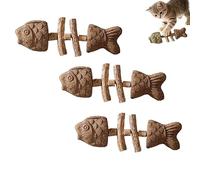 Générique Jouet créatif pour Chat en os de Poisson - soignez la santé Dentaire de Votre Chat, bâton de Nettoyage des Dents d'herbe à Chat en arête de Poisson en Bois Naturel (Brown)