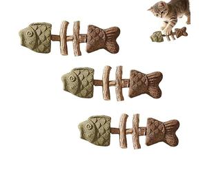Générique Jouet créatif pour Chat en os de Poisson - soignez la santé Dentaire de Votre Chat, bâton de Nettoyage des Dents d'herbe à Chat en arête de Poisson en Bois Naturel (2 Color)