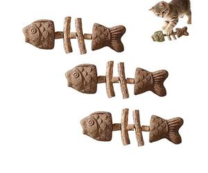 Générique Jouet créatif pour Chat en os de Poisson - soignez la santé Dentaire de Votre Chat, bâton de Nettoyage des Dents d'herbe à Chat en arête de Poisson en Bois Naturel (Brown)