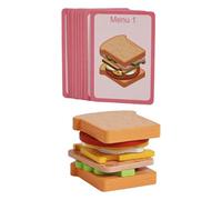 Générique Jouet Dempilage Sandwich en Bois Jouet d'Aliment Burger Blocs Éducatifs Apprentissage Motricité Fine Adapté Enfants Jeu de Rôle, Sandwich